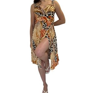 Vintage Y2k La Belle Asymmetrical Animal Print Midi Dress